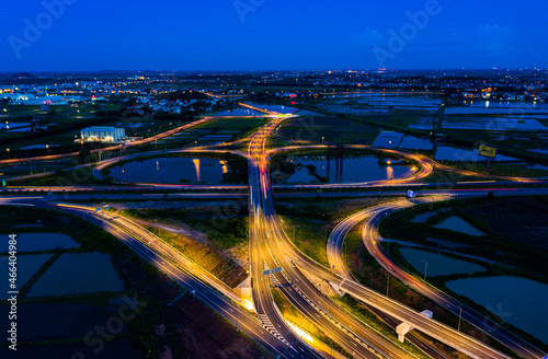 Wallpaper Mural night, city, cityscape, urban, skyline, building, light, traffic, street, downtown, highway, skyscraper, architecture, road, view, business, lights, sky, bangkok, asia, dusk, bac ninh city,  Torontodigital.ca