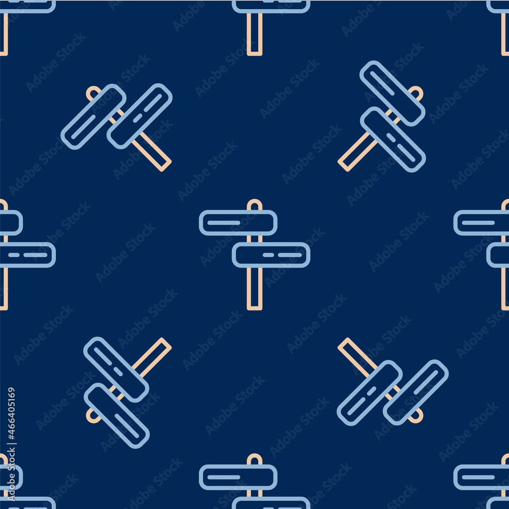 Line Road traffic sign. Signpost icon isolated seamless pattern on blue background. Pointer symbol. Isolated street information sign. Direction sign. Vector