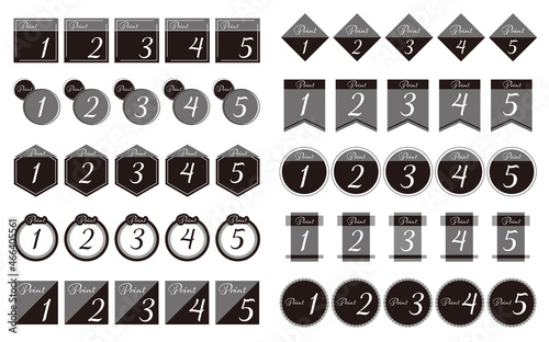 1〜5までのポイント数字アイコンセット（白黒）