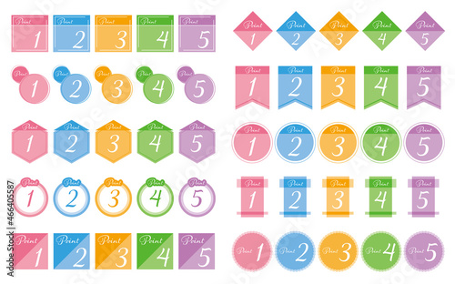 1〜5までのポイント数字アイコンセット（パステルカラー）