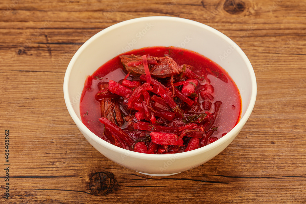 Russian traditional Borsch soup with cabbage Russian traditional Borsch soup with cabbage