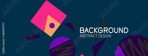 Abstract background. Blocks, lines, triangles, circles composition. Techno or business concept for wallpaper, banner, background, landing page