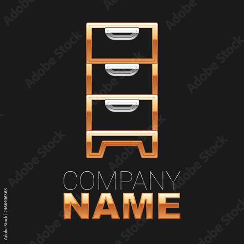 Line Chest of drawers icon isolated on black background. Colorful outline concept. Vector