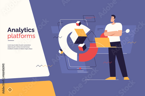 Vector illustration on the subject of data gathering, business intelligence, digital solutions. Editable stroke