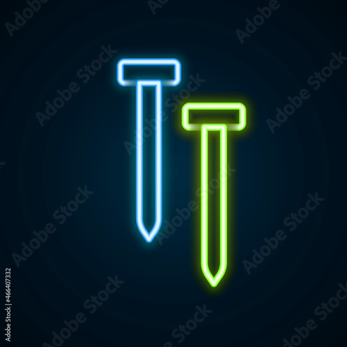 Glowing neon line Metallic nails icon isolated on black background. Colorful outline concept. Vector