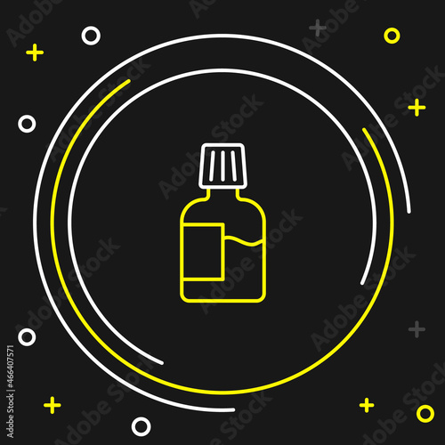 Line Mouthwash plastic bottle icon isolated on black background. Liquid for rinsing mouth. Oralcare equipment. Colorful outline concept. Vector