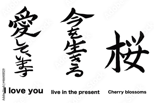 Foto 日本の漢字のデザイン「愛しています」「今を生きる」「桜」


These are Japanese kanji written in calligraphy