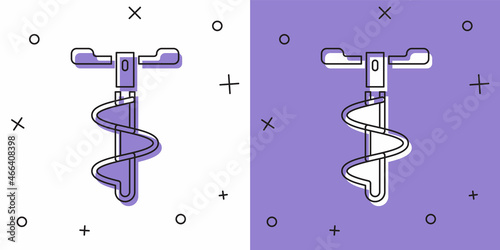 Set Hand ice drill for winter fishing icon isolated on white and purple background. Vector
