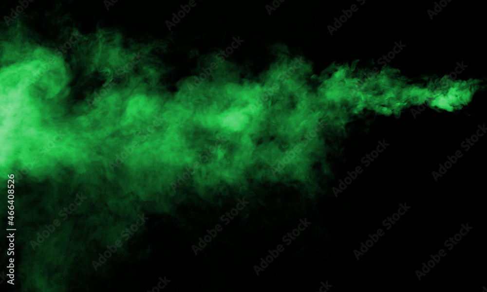 Abstract dark background. Green smoke. Science experiment concept.