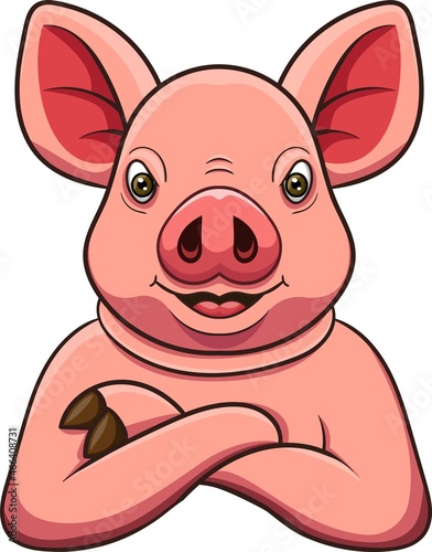 Cartoon funny pig on white background