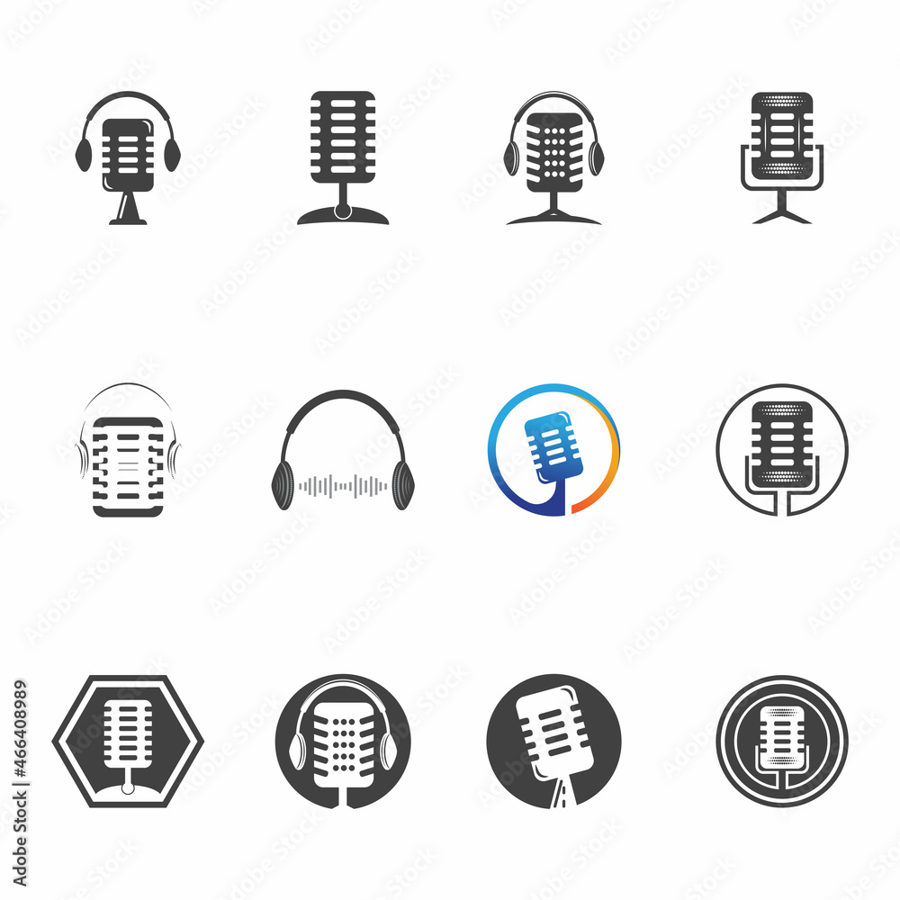 Microphone Mic Icon for Podcast Radio Broadcast for Entertainment Comedian or Sing Logo design inspiration Microphone Mic Icon for Podcast Radio Broadcast for Entertainment Comedian or Sing Logo design inspiration