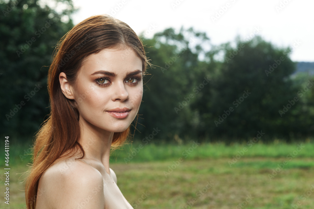 Fototapeta premium pretty woman Cosmetology nature green leaves glamor close-up