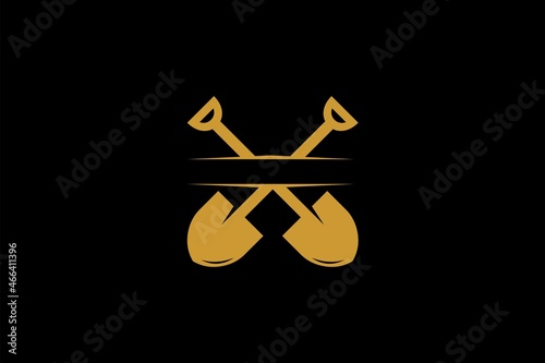 Double shovel logo design. Construction underground company abstract symbol.