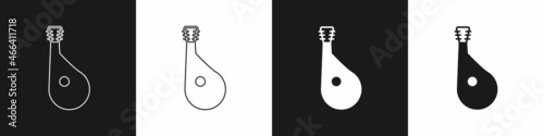 Set Ukrainian traditional musical instrument bandura icon isolated on black and white background. Vector