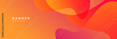 Orange wide banner. Paper layer wavy curve abstract background. Curves and lines use for banner, cover, poster, wallpaper, design with space for text. Fun color banner background