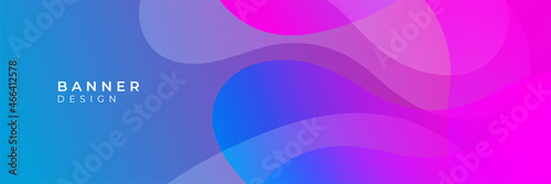 Abstract wavy curve wide geometric banner design in pink and blue gradient color
