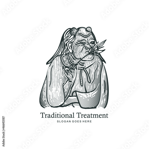 traditional medicine logo. medicine god hand drawing. god of natural medicine in classic picture concept