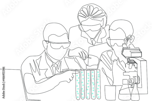 scientists working in laboratory environment with test tubes. Science and scientists magazine poster book and science print design