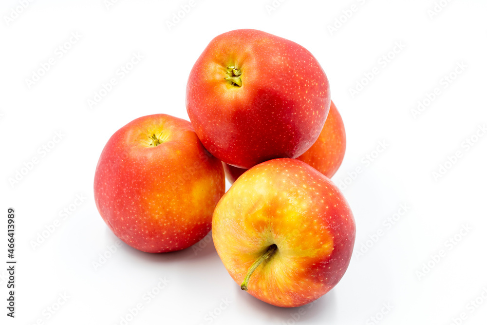 Red apple on a white background. In combination with a ripe apple shade. close-up Red apple on a white background. In combination with a ripe apple shade. close-up