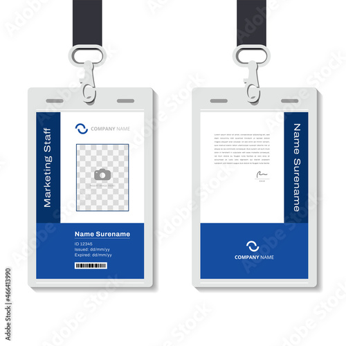 professional corporate id card template, clean blue id card design with geometric shape composition realistic mockup