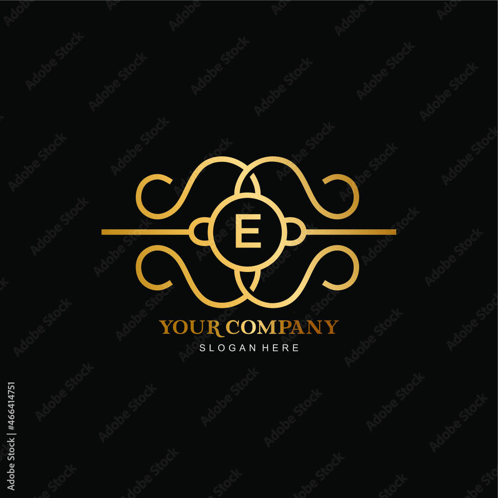 letter E vector logo and gold frame. simple and elegant gold frame line ...