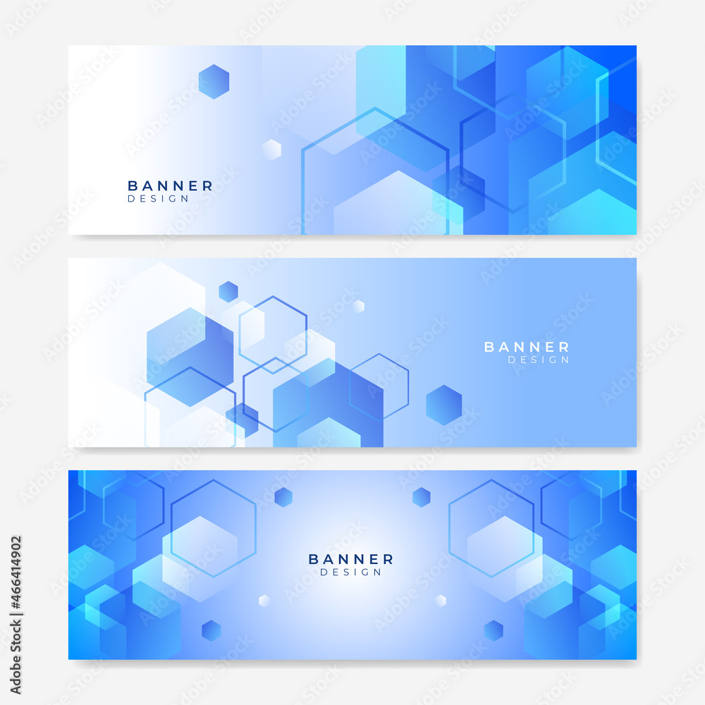 Website header or banner design with hexagons pattern. Geometric abstract background with simple hexagonal elements. Medical, technology or science design.