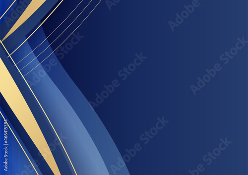 Abstract gold blue geometrics and lines background. Abstract template dark blue luxury premium background with luxury pattern and gold lighting lines. Modern vector template for presentation banner