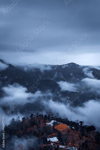 Beautiful aerial view misty landscape of Rawalakot, Azad Kashmir, Pakistan photo
