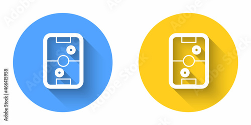 White Air hockey table icon isolated with long shadow background. Circle button. Vector