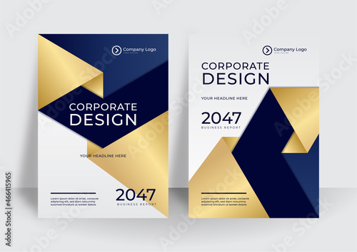 Creative gold blue white minimalistic covers, templates, posters, placards, brochures, banners, flyers and etc. Abstract geometric striped backgrounds with wavy lines. Elegant trendy design