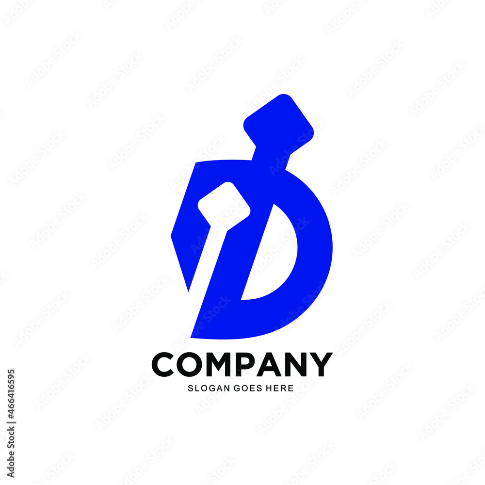 logo letter D data. letter D vector illustration with blue data connection icon