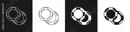 Set Casino chips icon isolated on black and white background. Casino gambling. Vector