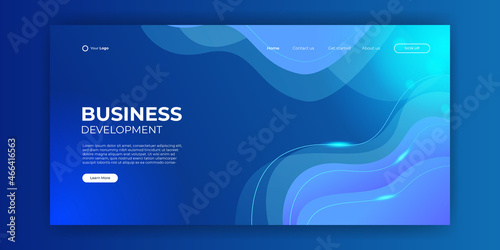 Trendy blue abstract technology design template for web. Dynamic gradient composition. For landing pages, covers, brochures, flyers, presentations, banners. Corporate web page vector illustration.