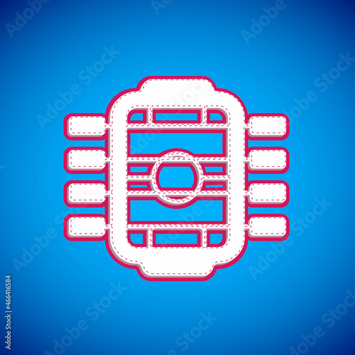 White Table football game hobby or leisure icon isolated on blue background. Sport team football players. Vector