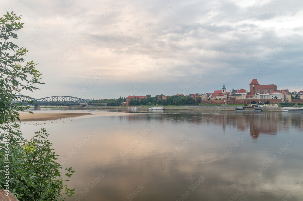 Morning view on vistula river in Torun, Poland.