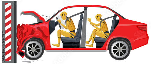 Crash test dummy with broken car