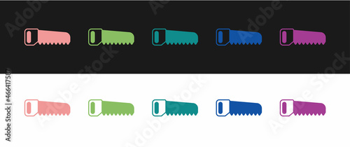 Set Hand saw icon isolated on black and white background. Vector
