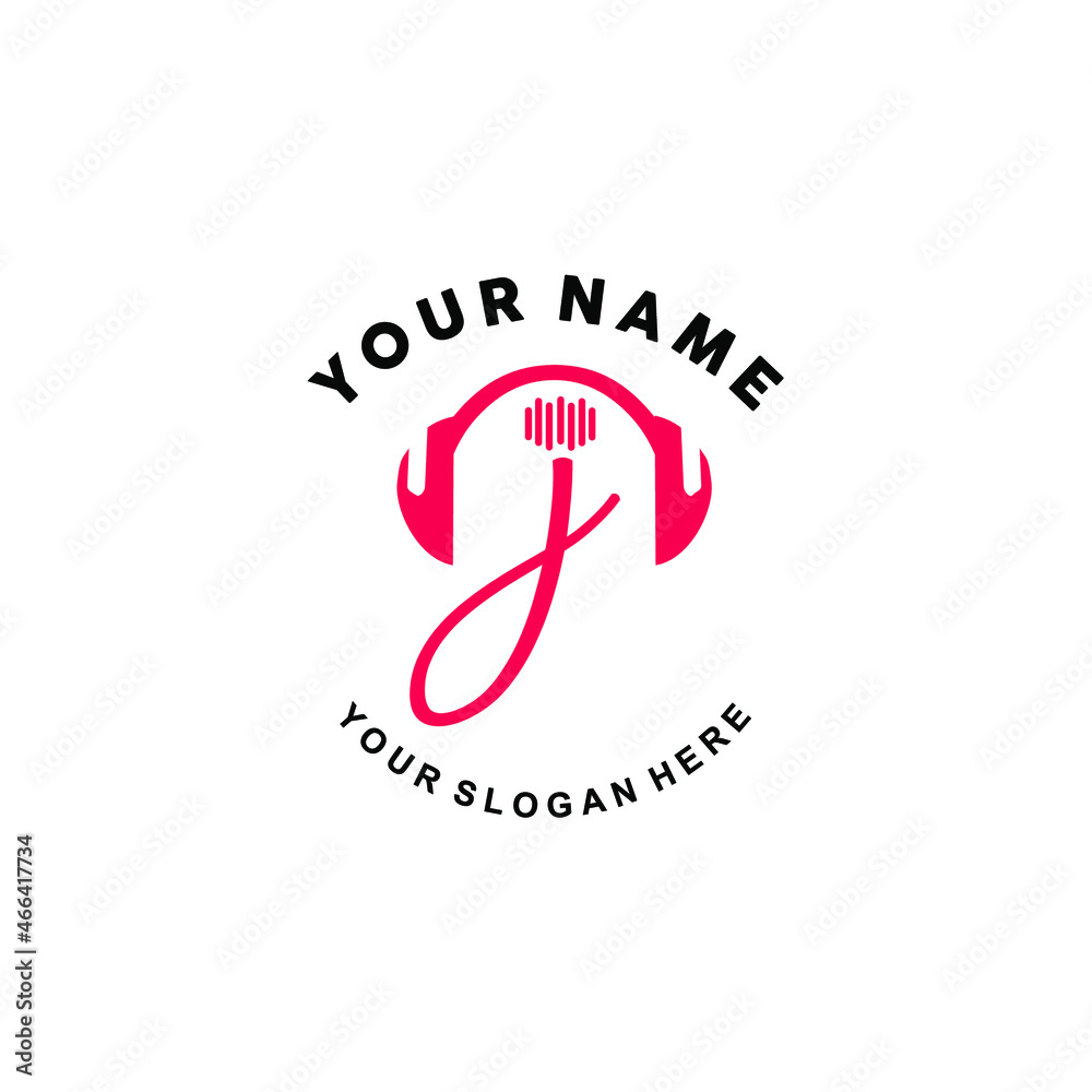 logo letter J music. vector illustration of letter J and headset icon with tone graphic. suitable for application logos, music studios, music industry and others logo letter J music. vector illustration of letter J and headset icon with tone graphic. suitable for application logos, music studios, music industry and others