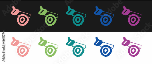 Set Hand saw and log icon isolated on black and white background. Vector
