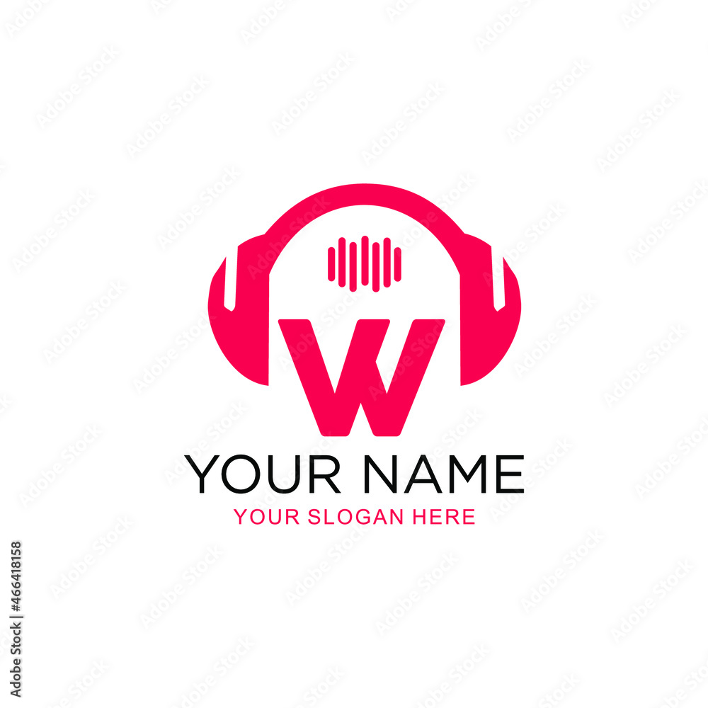 logo letter W music. vector illustration of letter W and headset icon ...