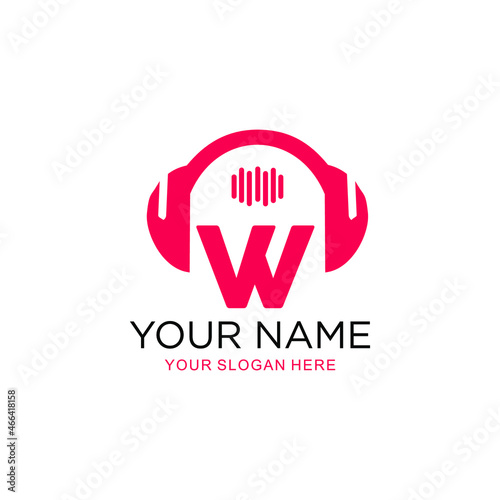 logo letter W music. vector illustration of letter W and headset icon with tone graphic. suitable for application logos, music studios, music industry and others