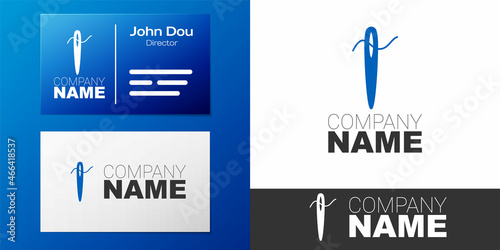 Logotype Needle for sewing with thread icon isolated on white background. Tailor symbol. Textile sew up craft sign. Embroidery tool. Logo design template element. Vector