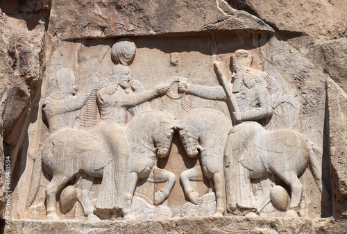 Stone bas-relief of Investiture of Ardashir I, royal tombs in Naqsh-e Rustam, Iran photo