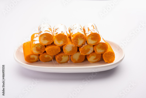 Orange Roll barfee or barfi sweet or Mitlai