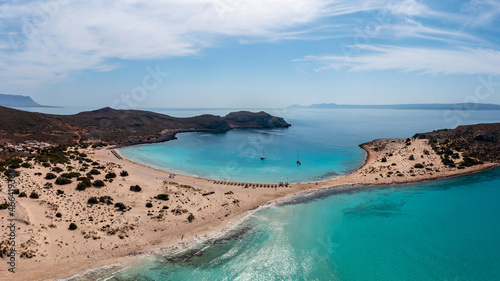 Elafonisos Greek island, Simos double beach, aerial drone view. Peloponnese. Greece.