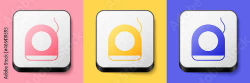 Isometric Dental floss icon isolated on pink, yellow and blue background. Square button. Vector