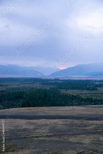 Mountains  forest and steppe at dawn