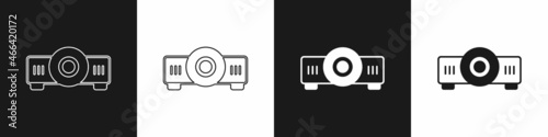 Set Presentation, movie, film, media projector icon isolated on black and white background. Vector