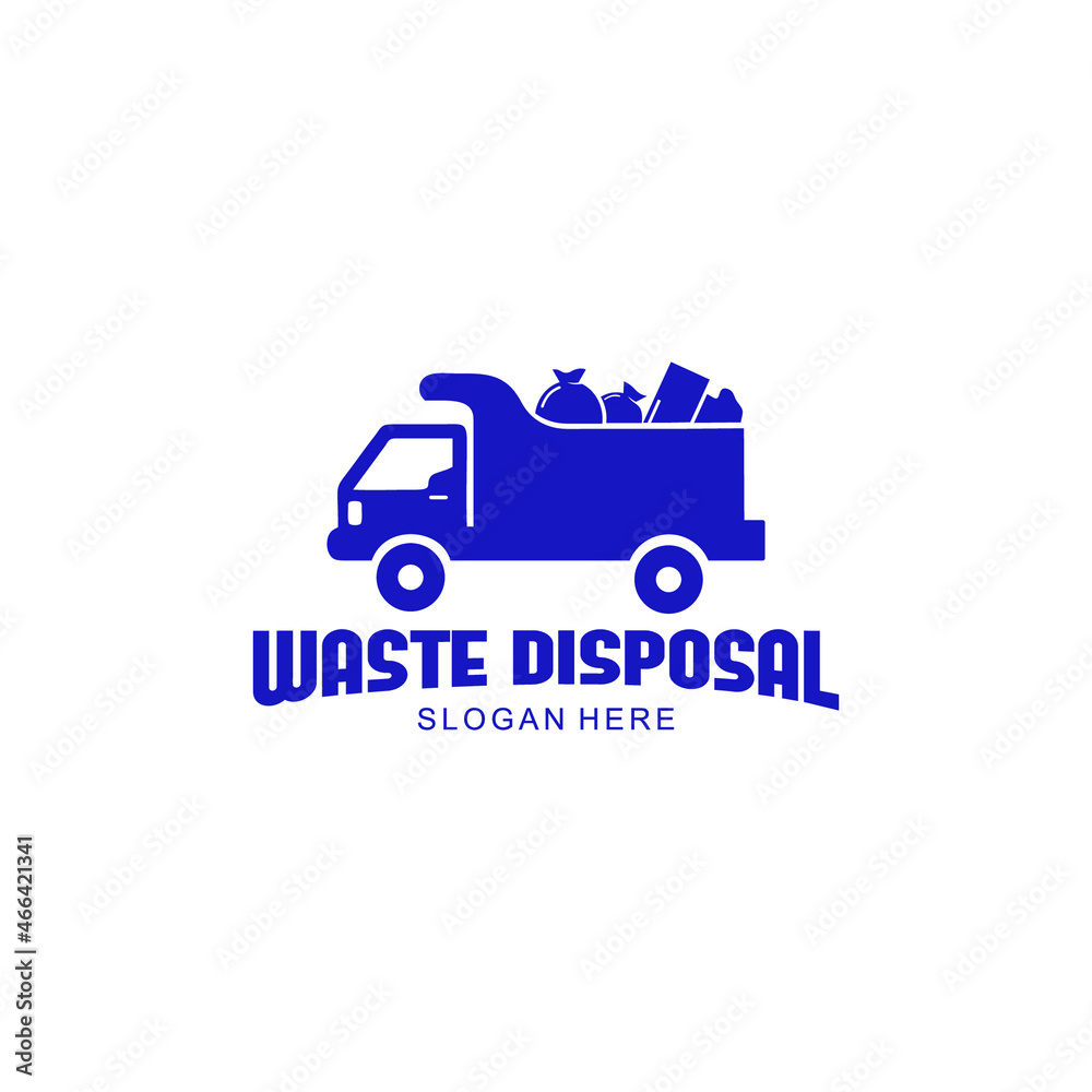 waste carrier america. american garbage transport logo emblem. illustration of a truck, carrying garbage with american flag identity