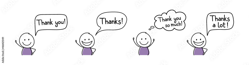 Smiley hand drawn character with text - thank you, thanks. Vector Smiley hand drawn character with text - thank you, thanks. Vector